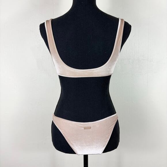 Triangl Neutral Two Piece Scoop Neck High Cut Myla Velvet Bikini Swimsuit - Picture 6 of 12